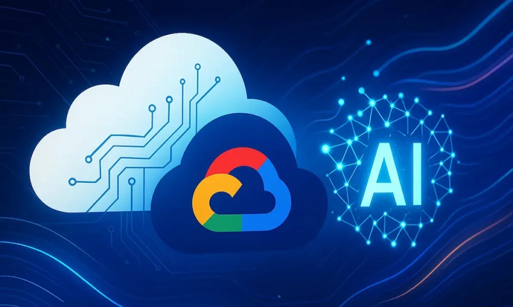ServiceNow and Google Cloud logos intertwined over a dynamic digital infrastructure background