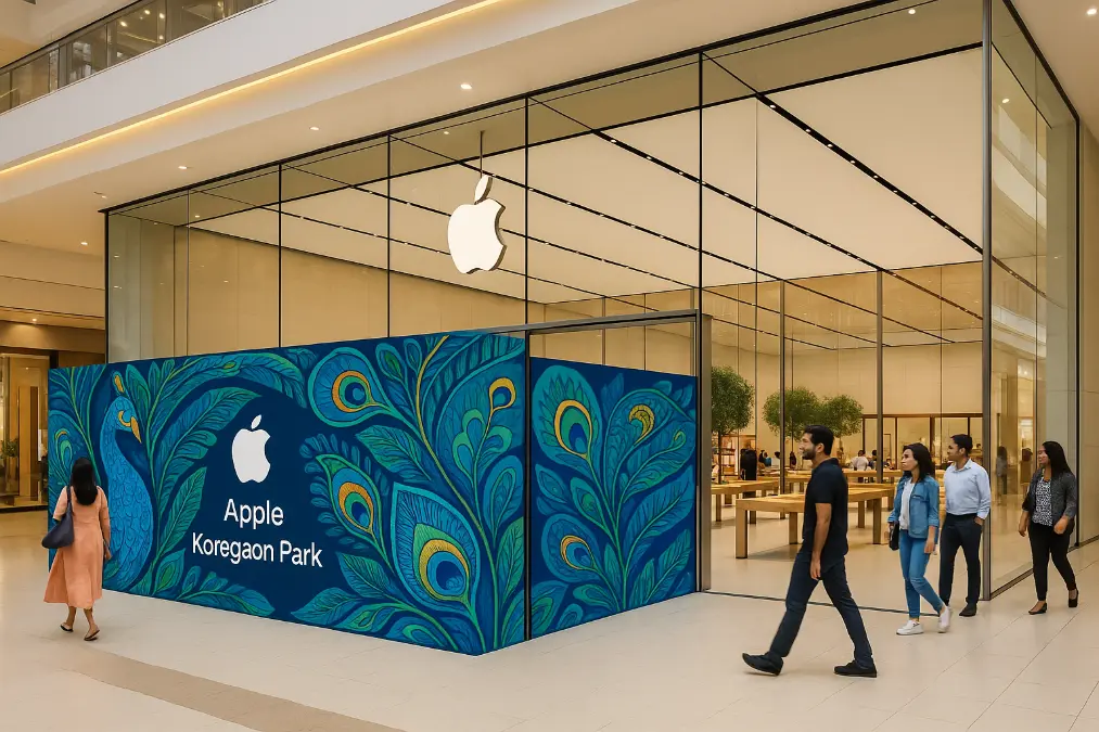 Apple Koregaon Park Store Launch: Pune Gets Its First Apple Store on Sept 4 2 Apple Koregaon Park Store exterior with peacock-inspired design in Pune, opening September 4, 2025